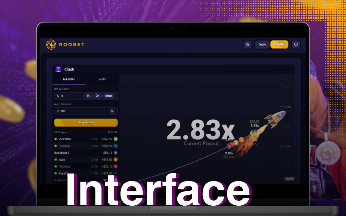 Roobet Crash looks quite modern