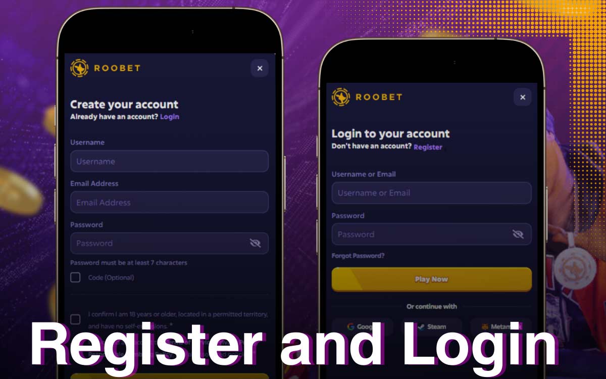 Register in the Roobet app